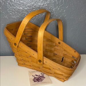 1996 Longaberger Medium Vegetable Basket Vintage Sleigh basket w/ Swing Handles